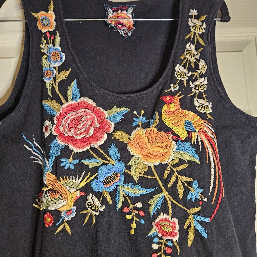 Johnny Was Black Mini Dress with Floral Embroidery - Picture 2 of 5